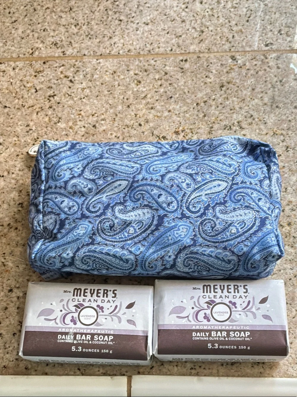 Blue Paisley Toiletry Bag & Two Bars Meyers Lavender Soap
